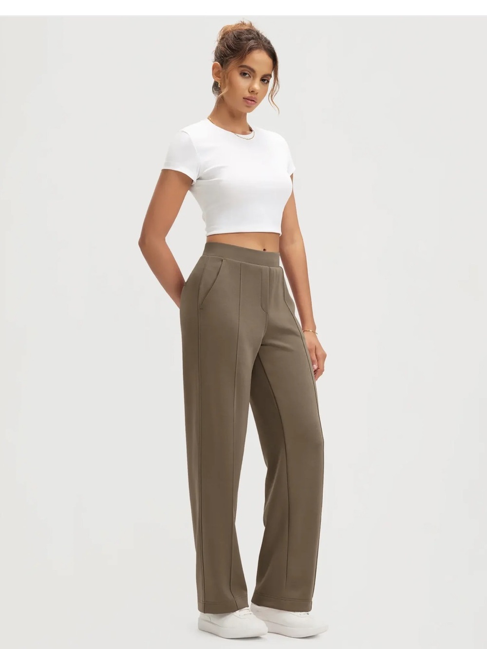 Classic High-Rise Straight Trousers in Olive Green